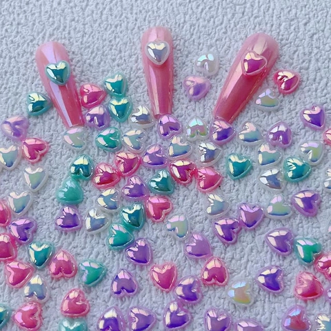 Heart Nail Art Charms Resin 3D Aurora Holographic Rhinestones For Manicure Decorations Sweet Minimalist Style