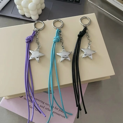 Porte-Clés Pendentif Étoile Pentagramme Longue Gland En Corde Tissée Charme De Sac Style Y2K Accessoire En Alliage