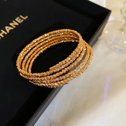 Bracelet Jonc Ouvert Multicouche Perlé Élégant En Cuivre Plaqué Or Bijou Étincelant Pour Femmes