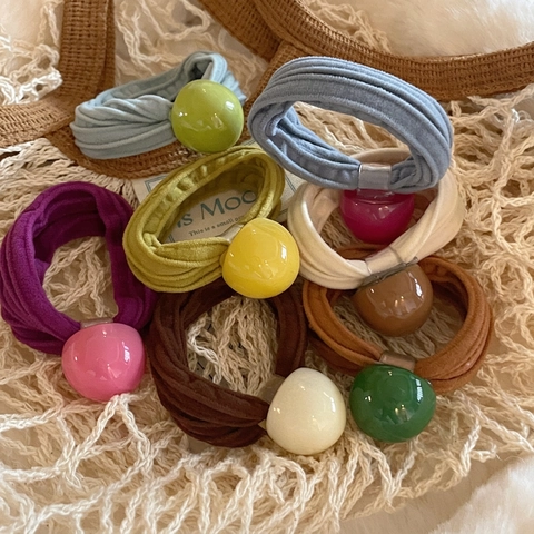 Elastici Per Capelli Ad Alta Elasticità In Stile Coreano Con Decorazione A Sfera In Resina Scrunchies In Tessuto Senza Cuciture Per Donne Ragazze Coda Di Cavallo