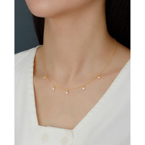 925 Sterling Silver Necklace With Round Zirconia Pendants Minimalist Dainty Clavicle Chain For Women Elegant Daily Jewelry