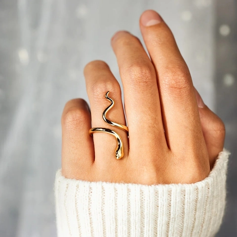 S925 Sterling Silber Schlange Verstellbarer Offener Ring Für Damen Mode Schmuck Vergoldet Minimalistischer Wickel Fingerring