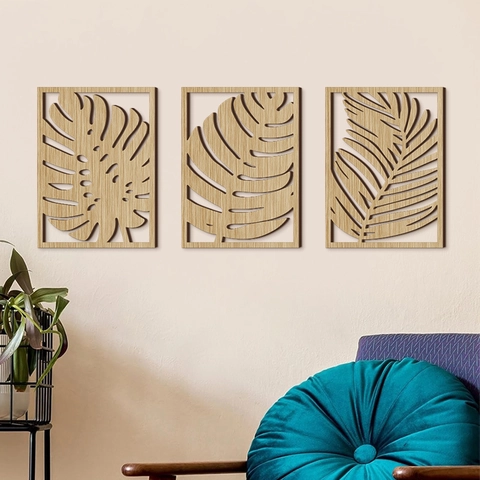 Wooden Wall Decor Carved Hollow Tropical Monstera Palm Leaf Art Hanging Plaque Vintage Bohemian Style Home Living Room Office