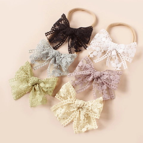 Baby Headband Lace Butterfly Bow High Elastic Nylon Hair Band Embroidery Flower For Infant Toddler Girls