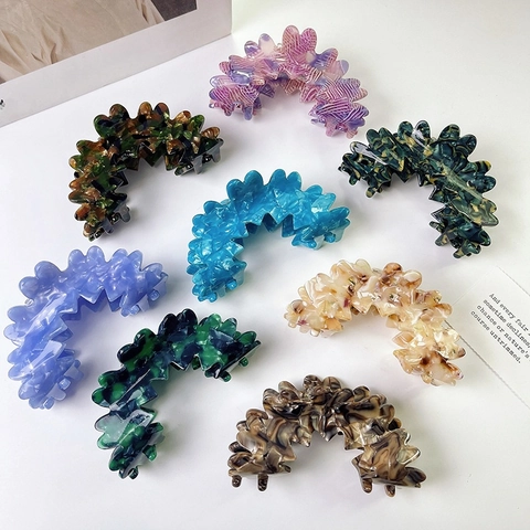 Grande Pince À Cheveux En Acétate Forme Nuage De Vagues Rétro Motifs Marbrés Écaille De Tortue Pour Femmes