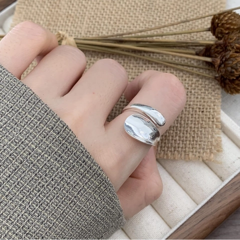 Anello In Argento Sterling 925 Regolabile Aperto Minimalista Irregolare Metallo Liquido Goccia D'acqua Design Per Donne