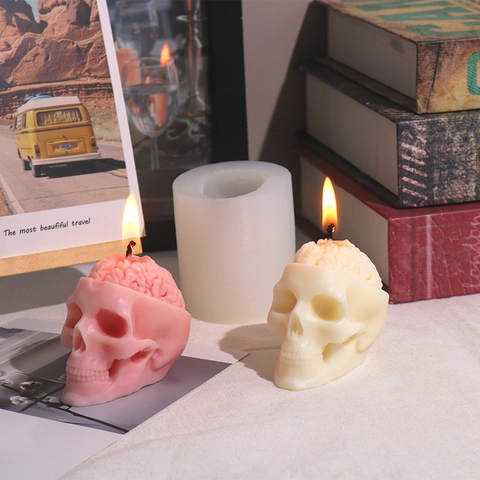 Brain Skull Silicone Mold For DIY Scented Candle Resin Crafting Halloween Gothic Horror 3D Manual Art Decor