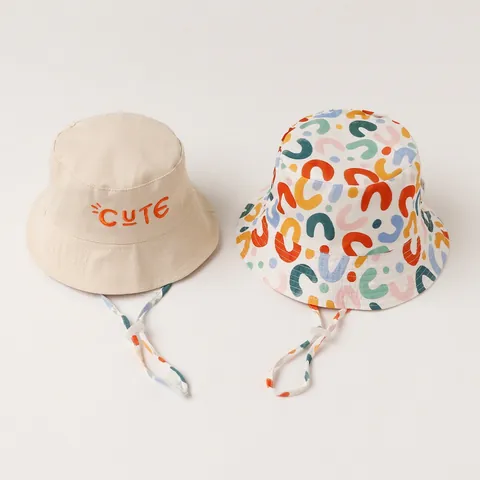 Sombrero De Pescador Reversible De Algodón Para Niños Con Correa Ajustable Gorro De Sol Bordado Para Bebés Pequeños