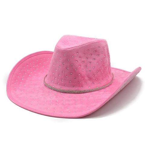 Western Cowboy Hat Rhinestone Studded Wide Brim Polyester Sparkling Jazz Fedora For Party Stage Performance Unisex