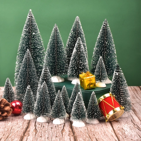 Mini Artificial Christmas Tree Pine Needle Snow Covered Desktop Ornament PP Iron Wire Festive Decoration DIY Tabletop