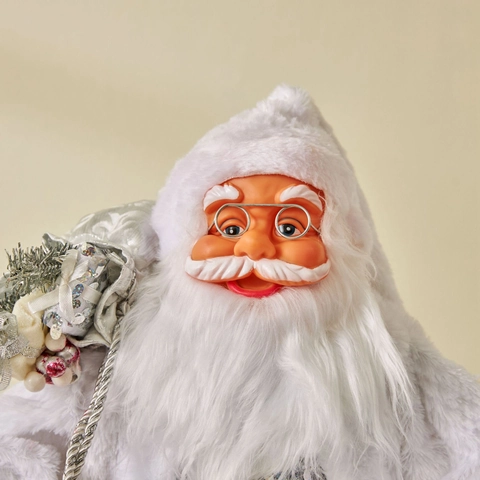 Weihnachtsmann Figur Nordisch Weiß Silber Pailletten Pelzig Desktop Ornament Festliche Feiertagsdekoration