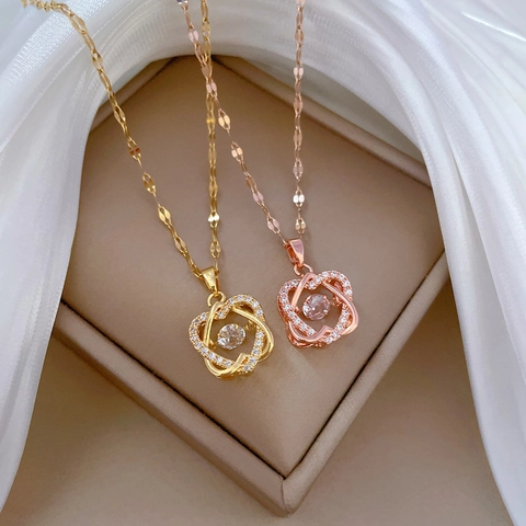 Collana Con Pendente A Cuore Catena In Acciaio Inossidabile Rame Micro Intarsiato Zirconia Cuori Intrecciati Gioielli Donna
