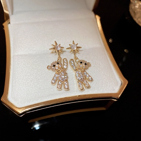Süße Bär Hängerohrringe Legierung Straß Stern Deko Mit Silbernem Ohrstecker Süßer Modeschmuck Für Damen
