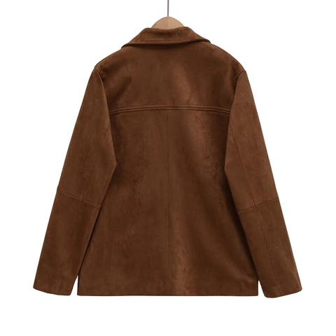 Dames Blazer Jas Van Faux Suede Enkelrijig Lange Mouwen Revers Casual Los Vintage Bovenkleding Zakken