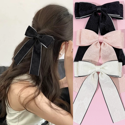 Große Schleife Haarspange Mit Langen Bändern Strukturierter Jacquard Stoff Elegante Süße Kopfbedeckung Für Frauen Mädchen