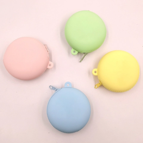 Runder Mini Silikon Münzbörse Macaron Farbe Kleine Reißverschlusstasche Kopfhörer Aufbewahrungstasche Tragbarer Schlüsselanhänger