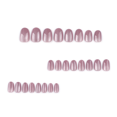 Press On Nails Cat Eye Short Round Glossy Artificial False Nails For Women Daily Manicure Elegant Mauve Pink