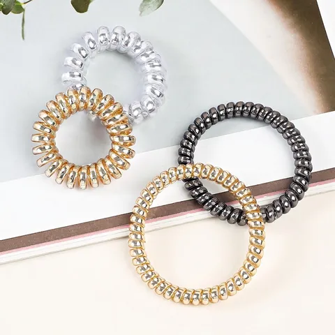 Metallic Spiral Hair Ties Phone Cord Elastic Hair Bands Traceless No Crease Hair Accessories For Women