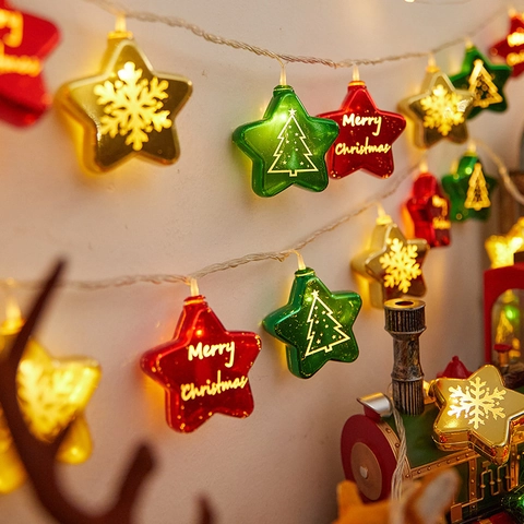 Christmas LED String Lights Star Ball Electroplated Hanging Decorations Warm White For Shop Window Tree Party Decor