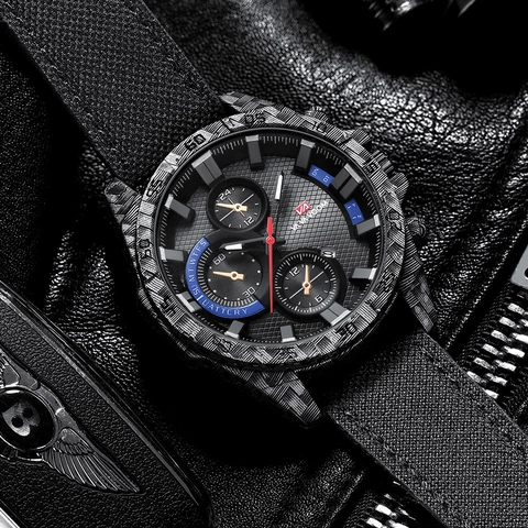 Orologio al Quarzo Sportivo da Uomo Con Lunetta in Fibra di Carbonio Cronografo Impermeabile Luminoso Orologio Militare da Polso
