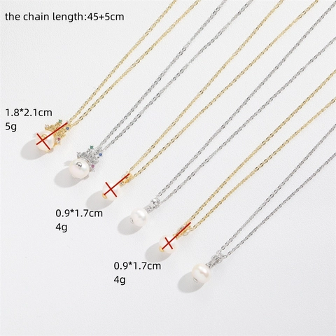 Vintage Koperen Kroon Hanger Ketting Met Zoetwaterparel En Zirconia Minimalistische Elegante Halsketting Voor Dames Sieraden