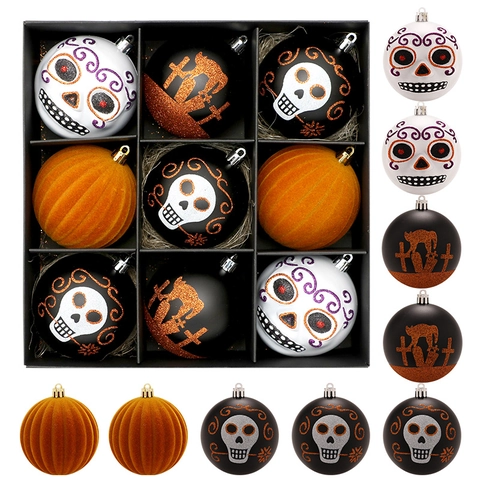 Bolas Decorativas Halloween Calavera Calabaza Cementerio Purpurina Flocado Plástico Fiesta Decoración Hogar