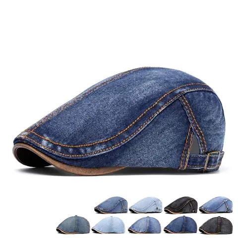 Casquette Plate En Denim Lavé Vintage Pour Hommes Et Femmes Boucle Métallique Réglable Coton Ivy Hat Style Britannique