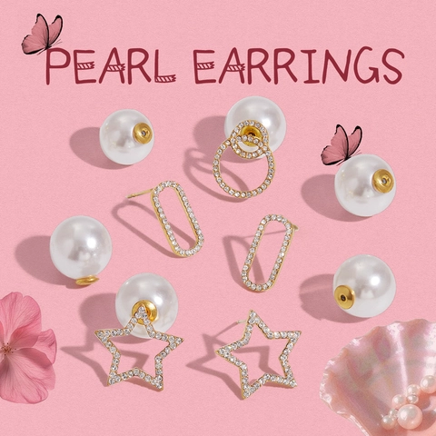 Orecchini A Lobo Con Künstliche Perle E Ear Cuff Da Donna Strass Geometrico Placcato Oro Perno In Acciaio Inossidabile Gioielli