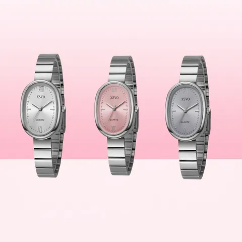 Elegant Women Quartz Watch Oval Dial Alloy Link Bracelet Minimalist Analog Wristwatch Casual Timepiece For Ladies