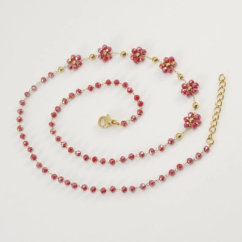 18K Acero Inoxidable Cristal Flor Collar Pendientes Pulsera Joyería Para Mujer Floral Elegante Dulce Chapado Accesorio
