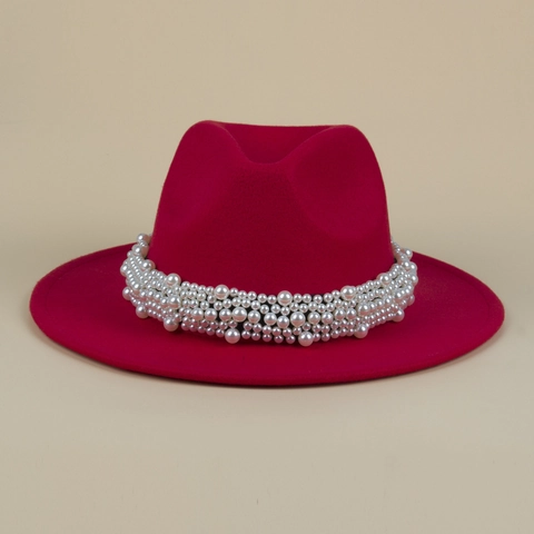 Cappello Fedora In Feltro Di Lana Con Tesa Larga E Fascia Di Künstliche Perle Sintetiche Elegante Cappello Jazz Da Donna