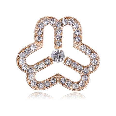Elegante 3-Blättrige Blume Zinklegierung Brosche Funkelnde Strass Eingelegt Gold Silber Galvanisierte Nadel Für Damen Modeschmuck Geschenk