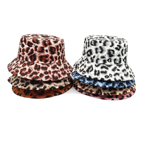 Leopard Muster Fischerhut Polyester Sonnenschutz Atmungsaktiv Outdoor Strand Reise Retro Eimer Hut Für Damen