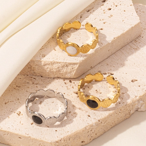 Anello Aperto in Smalto Retrò Francese per Donna Vintage Acciaio Inossidabile Martellato Regolabile Gioielli da Dito Regalo
