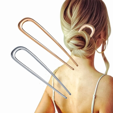 Minimalist U Shape Hair Stick Metal Alloy Hair Fork Bun Maker Styling Accessory For Women Modern Elegant