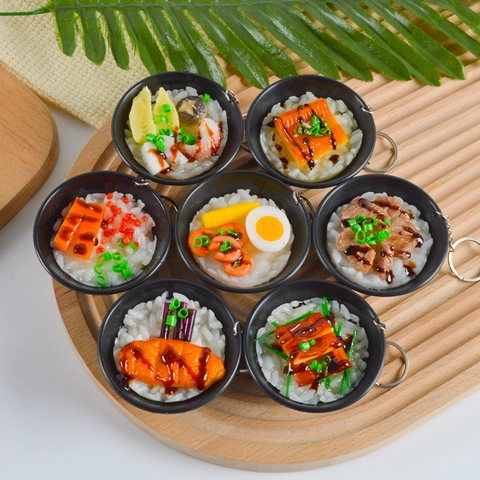 Simulation Japanische Essensschale Schlüsselanhänger Realistisches Miniatur Unadon Rindfleisch Reis Bowl Anhänger Tasche