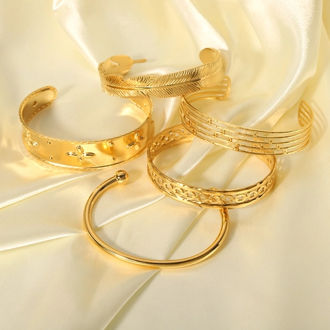 Cuff Armband Roestvrij Staal 18K Verguld Waterdicht Hypoallergeen Verstelbaar Vintage Franse Stijl Vrouwen