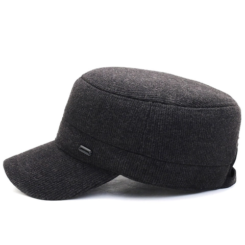 Gorra Cadet Cálida De Invierno Para Hombre Con Forro De Felpa Sombrero Plano De Lana Gruesa Con Orejeras Ajustable Estilo Militar