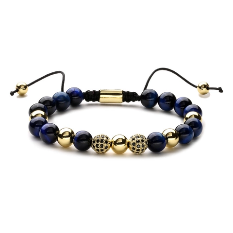 Bracciale Di Perline Pietra Occhio Di Tigre Naturale Micro Pave Zircone Corda Intrecciata Regolabile Gioielli Portafortuna Uomo Donna