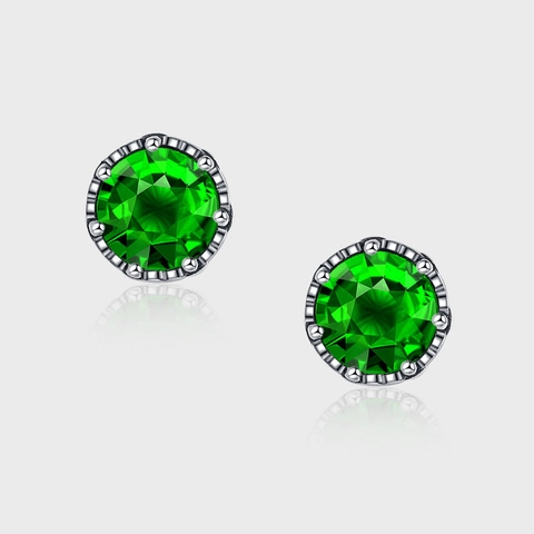 Pendientes De Botón De Circón Verde Esmeralda Retro Francés Con Poste De Plata De Ley 925 Flor De Cruz Pequeña Mujer