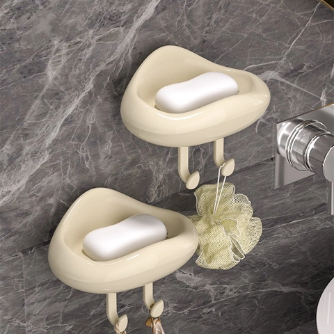 Portasapone A Parete A Forma Di Nuvola Plastica PP Autosvuotante Con Ganci Inferiori Per Bagno Stile Crema