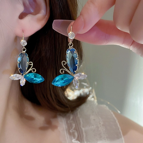 Elegant Zircon Rhinestone Heart Butterfly Earrings With 925 Sterling Silver Earring Post Geometric Tassel Jewelry For Women