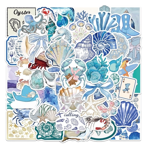 Adesivi Estetici Coastal Cowgirl Blu Impermeabili PVC Vita Marina Conchiglia Stella Marina Stivali Da Cowboy Decorazione DIY