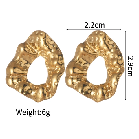 Irregular Geometric Earrings Stainless Steel 18K Gold Plated Hammered Texture Wrinkled Fashion For Women