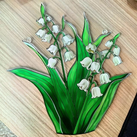 Lily Of The Valley Suncatcher Acrylic Stained Glass Style Window Hanging Decoration Monstera Leaf Succulent Home Decor