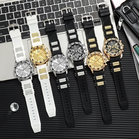 Business Sport Men Quartz Watch Featuring Alloy Case Silicone Strap Stainless Steel Buckle Large Dial Analog Wristwatch