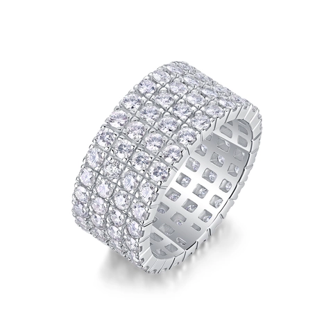 Luxuriöser 925 Sterling Silber Moissanit Ring Für Damen Mehrreihiges Pave Verlobung Hochzeit Ring Elegantes Schmuckgeschenk