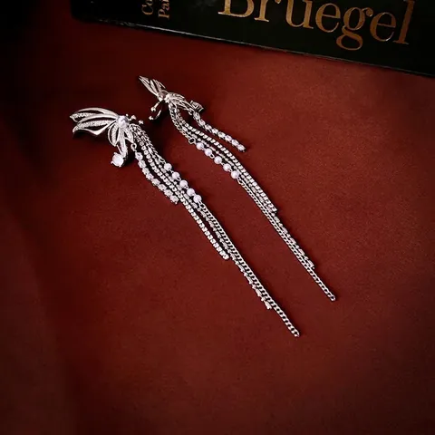Clip Per Orecchie Farfalla Frangia Rame Zircone Perla Artificial Ala Lunga Non Forati Ear Cuffs Elegante Vintage Lusso Donna