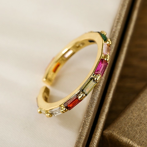 Minimalistischer Zirkon Verstellbarer Offener Ring Kupfer Vergoldet Eleganter Geometrischer Schmuck Für Damen