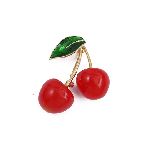 Spilla a Forma di Ciliegia Rossa in Stile Coreano per Donna Spilla in Lega con Strass Frutta Carina Decorazione per Abbigliamento